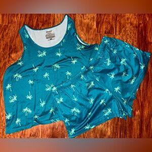 JoySpun Sleep Pajama Set Turquoise with Palm Trees Set - XL